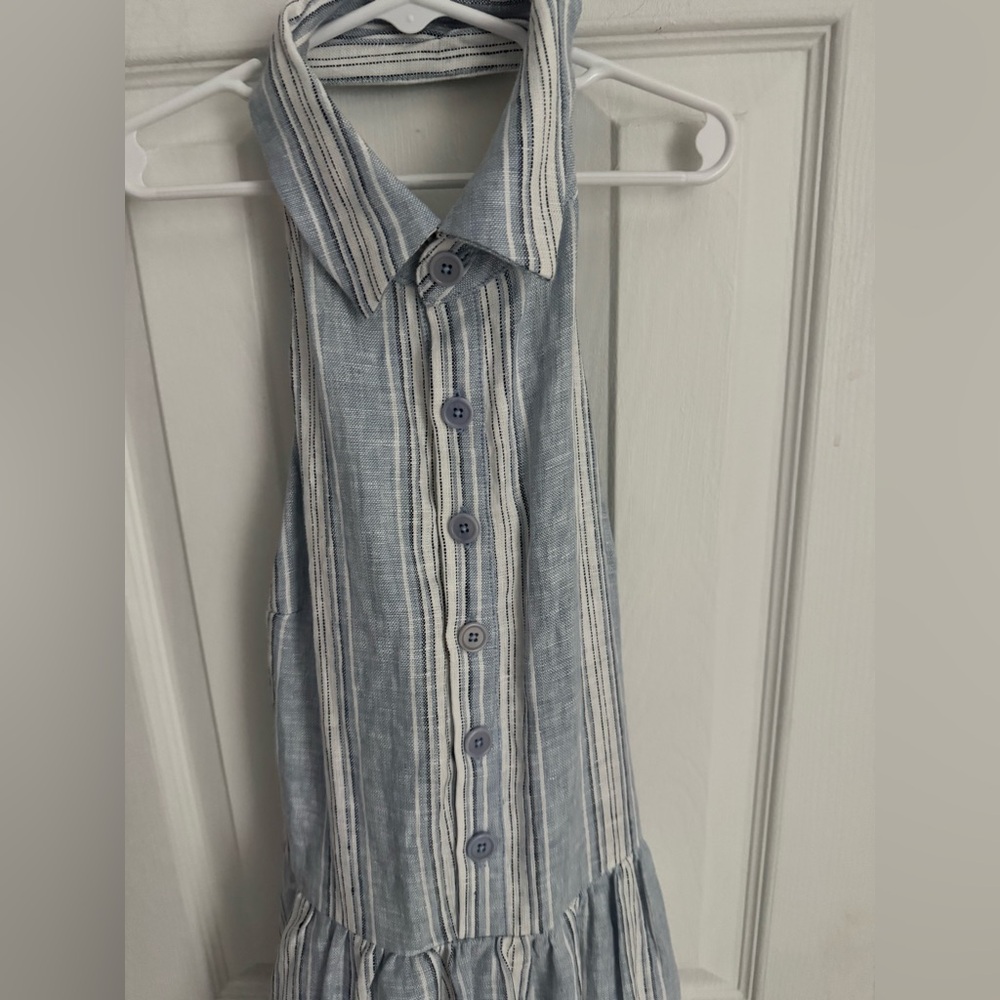 Reformation Light Blue & White Striped Halter Midi Dress - Picture 6 of 7